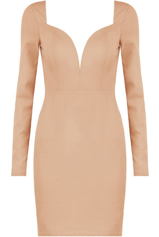 Rose Long Sleeve Plunge Neck Bodycon Dress