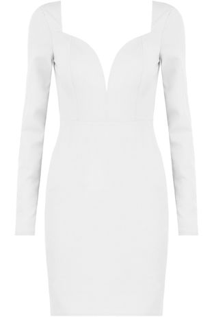 White Long Sleeve Plunge Neck Bodycon Dress