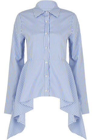 Blue Striped High Low Button Down Shirt