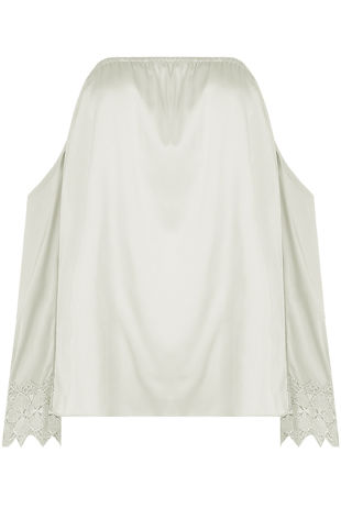 White Satin Crochet Sleeve Off Shoulder Top
