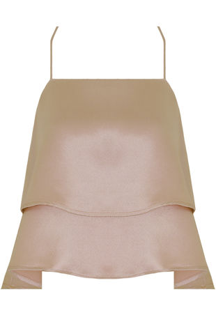 Beige Shiny Criss Cross Back Layered Tops