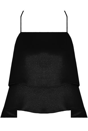 Black Shiny Criss Cross Back Layered Tops