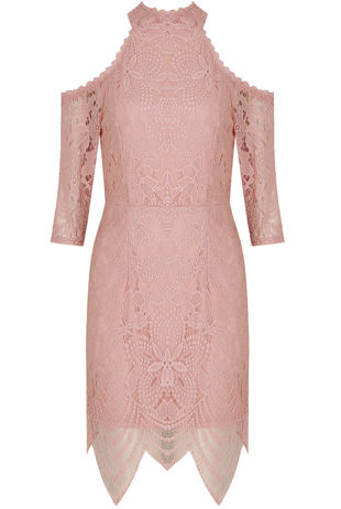 Rose Crochet Lined Cold Shoulder Bodycon Dress