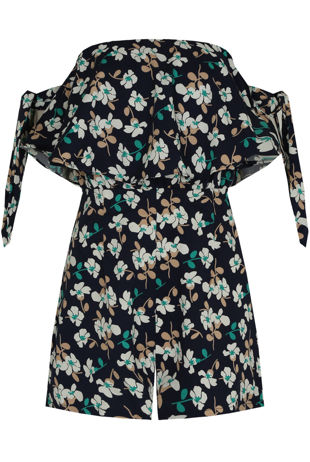 Navy Floral Print Off Shoulder Playsuit