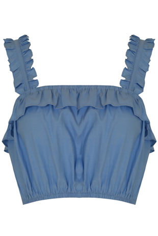 Sky Blue Elasticated Frilled Crop Top