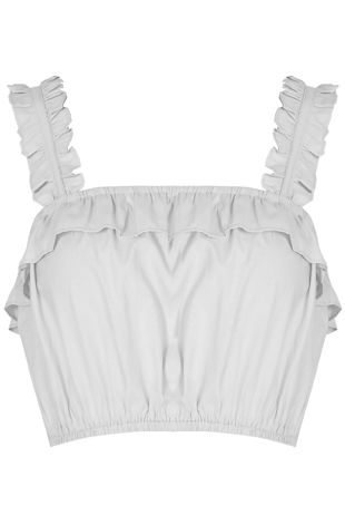 White Elasticated Frilled Crop Tops
