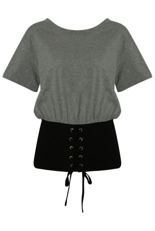 Grey Lace Up Corset Tees