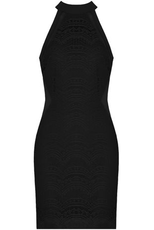 Crochet Lined Side Netted Bodycon Dress in Black