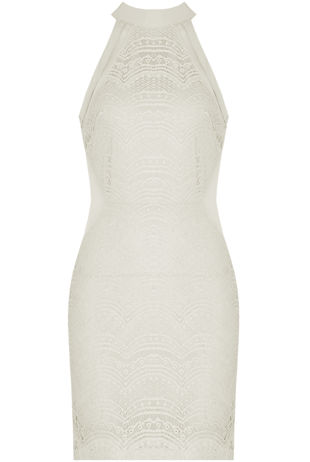 Crochet Lined Side Netted Bodycon Dress in White