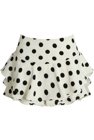 White Polka Dot Frilled Flowing Skort 