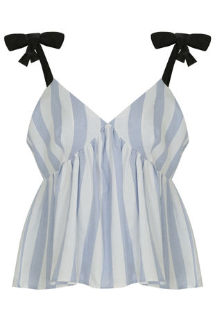 Knotted Shoulder Striped Crop Top Blue