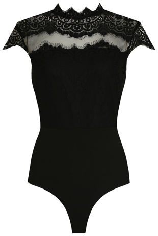 Black Lace Crochet Netted Bodysuit