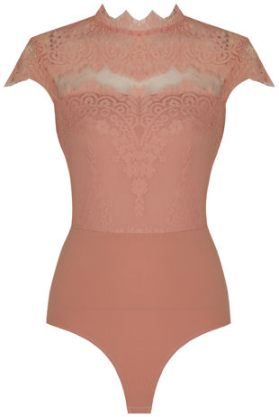 Pink Lace Crochet Netted Bodysuit