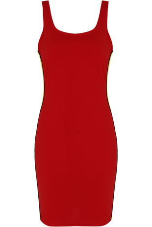 Red Scooped Ribbon Trim Midi