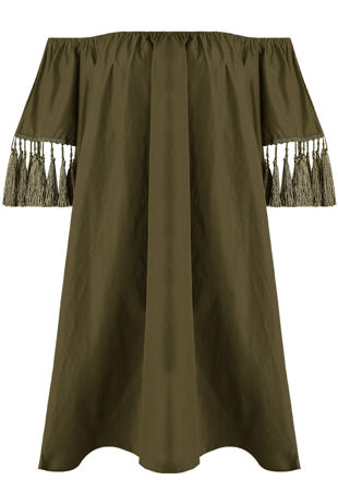 Elasticated Off Shoulder Fringed Shift Dress - mix pack