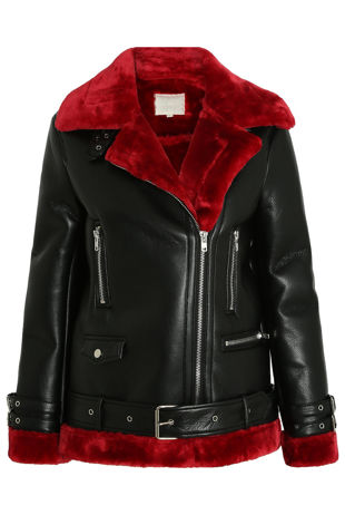 Black Faux Leather Fur Lined Coat