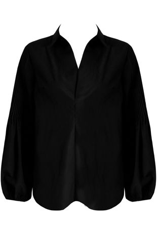Black Front Low Neck Pleated Shirt Top