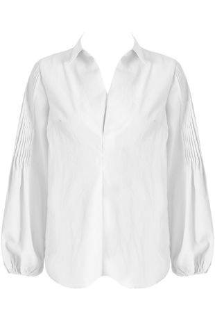 White Front Low Neck Pleated Shirt Tops