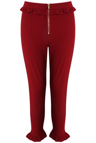 Wine Frilled Zip Trim Trouser