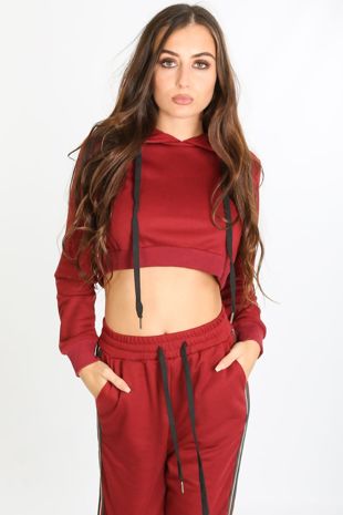 Burgundy Cropped Hooded Sweatshirt