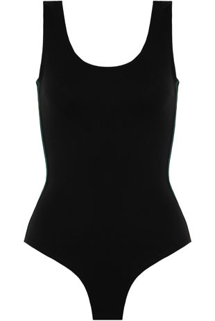 Contrast Side Banded Open Back Bodysuit in Black