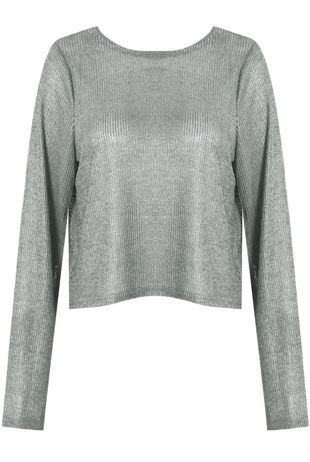 Grey Ribbed Long Sleeve Netted Top
