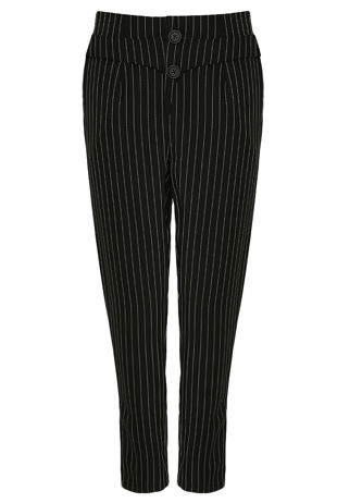 Black Pinstripe Wrap Button Tailored Trouser