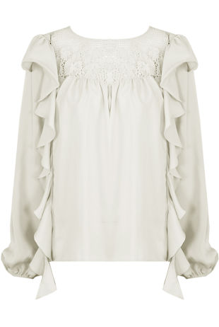 V-Neck Puff Sleeve Peplum Blouse In White-Copy