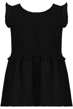 Black Lace Overlay Pleated Tops