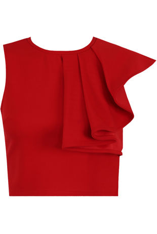 Red Ruffle Shoulder Crop Top