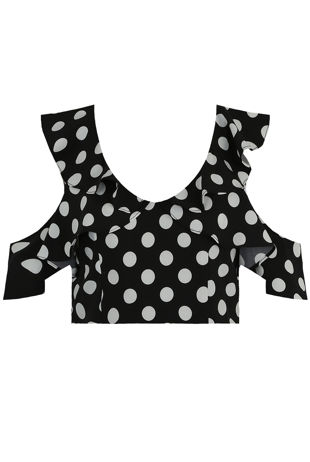 Black Polka Dot Cold Shoulder Top