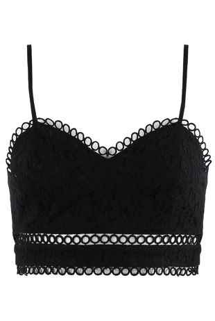 Black Lace Intricate Scallop Crop top