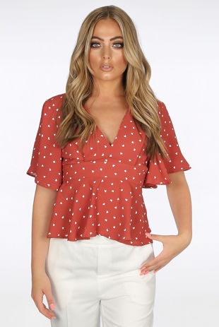 Black Heart Print Tie Back Peplum Blouse-Copy
