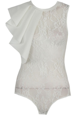 White Ruffle Lace Bodysuit
