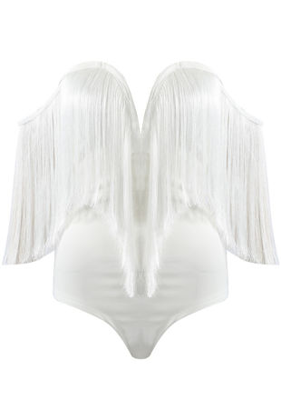 White Fringe Bandeau Bodysuit