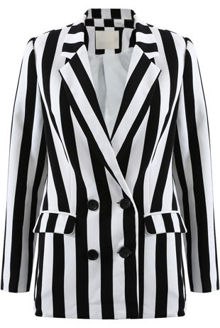 White & Black Stripes Double Breast Coat
