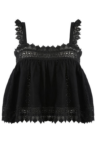 Black Broderie Anglaise Box Crop Top