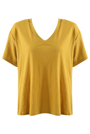 Mustard V Neck Short Sleeves Tee