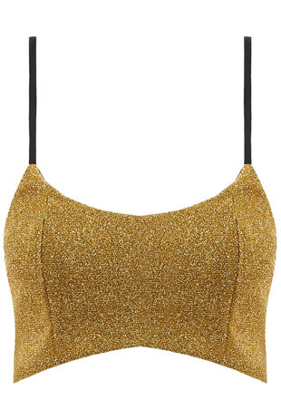 Mustard Curve Hem Cropped Lurex Bralet