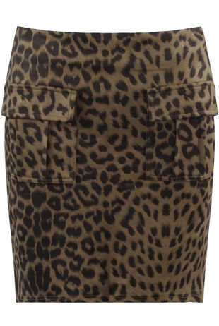 Khaki Leopard Side Pockets Mini Skirt 