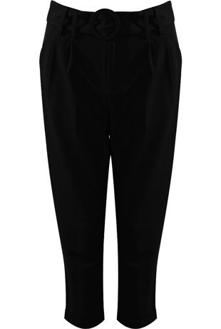 Belted Tailored Cropped Trouser In Black