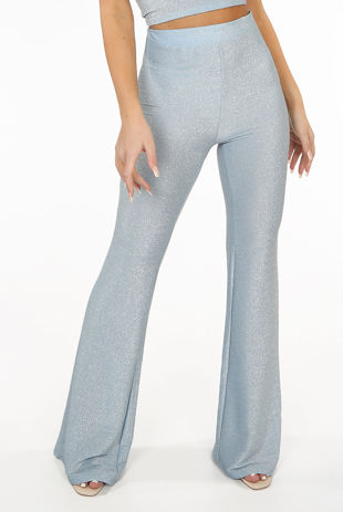 Sky Blue Lurex Bell Bottom Trousers-Copy
