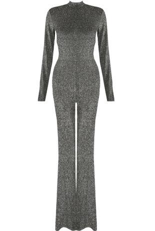 Lurex Polo Neck Jumpsuit in Black