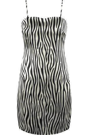 Black Satin Zebra Cami Dress