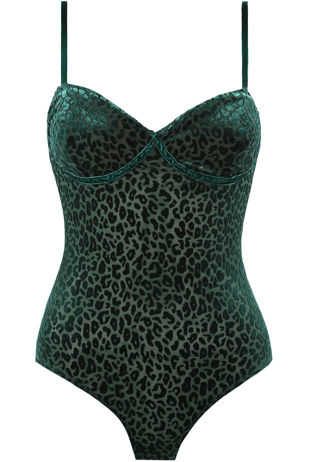 Green Leopard Print Velvet  Bodysuit