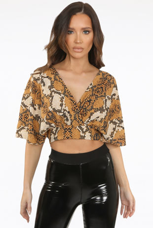 Reptile Print Back Knotted Wrap Up Blouse
