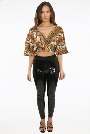 Reptile Print Back Knotted Wrap Up Blouse