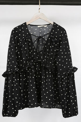 Black Heart Print Blouse