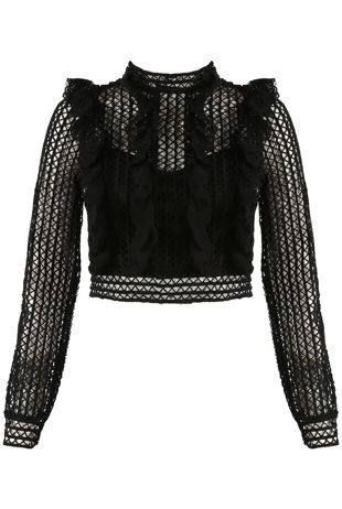 Black Frill Lace Overlay Crop Top