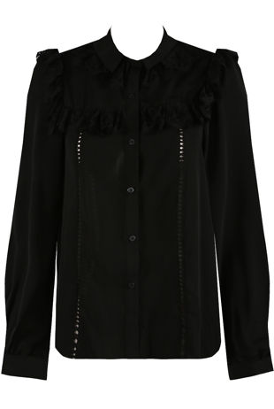 Black Lace Frill Trim Shirt